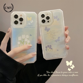 เคส iphone 11 เคสโทรศัพท์ซิลิโคน TPU แบบนิ่ม ลายดอกไม้ และผีเสื้อ สําหรับ iphone 7 8 plus 11 pro max 12 mini 13 XR XS