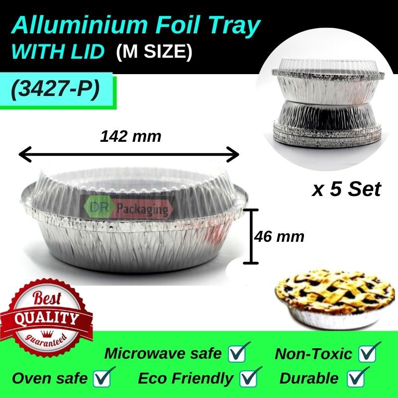 ALUMINIUM FOIL TRAY WITH LID @ M SIZE [ROUND] - 5PCS (รหัส:3427-P)