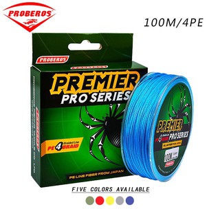 PROBEROS เอ็นตกปลา สายเบ็ดตกปลา 4PE 100 ม. สีเทา 6 8 10 15 20 25 30 35 40 50 LB