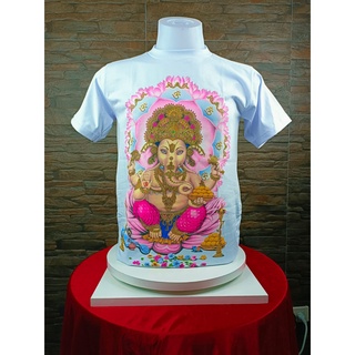 เสื้อยืด ลายพระพิฆเนศนั่งเสวยอาหาร ผ้าคอตตอน 100 % สีสวยสวยสดใส ใส่ได้ทั้งผู้ชายและผู้หญิง เสื้อใส่ทำบุญ เสื้อเที่ยวเสื้