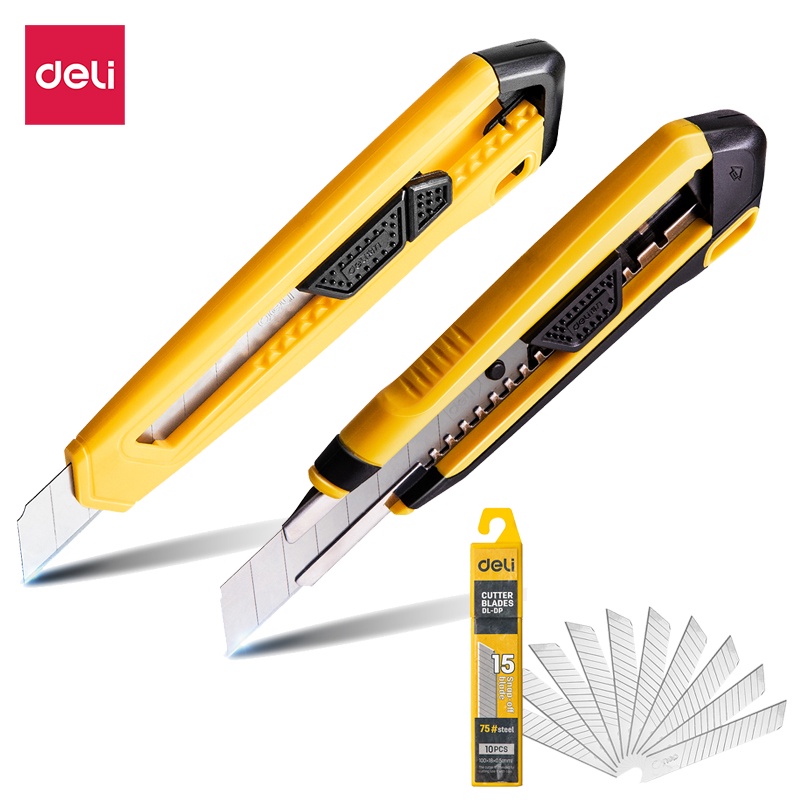 Deli คัตเตอร์ คัตเตอร์เหล็กเล็ก มีดคัตเตอร์ 18mm คัตเตอร์ด้ามแสตนเลส มีดคัตเตอร์ คุณภาพสูง Cutter