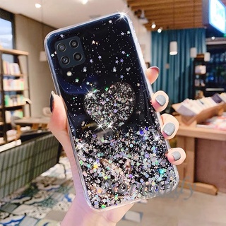 เคส 2021 NEW Phone Case Samsung Galaxy M22 Starry Sky Glitter Silicone Softcase with Love Stand Shockproof Protective Casing เคสโทรศัพท์