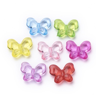 50pcs Transparent Acrylic Beads Butterfly Mixed Color 18x22x7mm Hole: 1mm