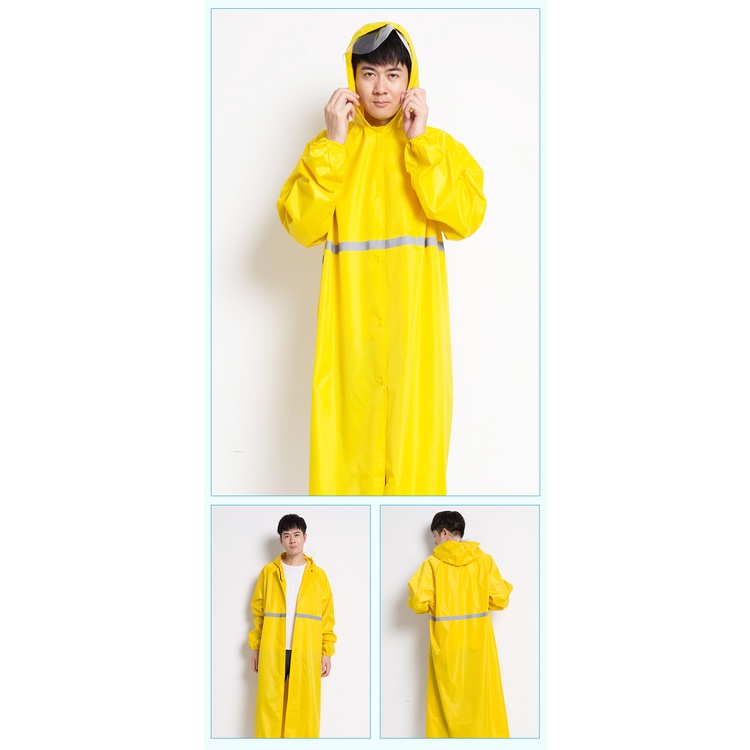 ชุดกันฝน สีสันเสื้อกันฝนยาว มีแถบสะท้อนแสง รุ่น หมวกติดเสื้อแบบหนา  เสื้อกันฝนแบบพกพาผู้ใหญ่ Waterproof Rain Suit ราคา ถูกที่สุด ดีลบีเคเค แกลเลอรีภาพที่ 8