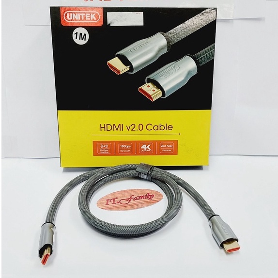 สายสัญญาณภาพ HDMI 2.0 (4K/60Hz Ultra HD) สายโลหะผสมสังกะสี ยาว 1 เมตร (Y-C136RGY) UNITEK (ออกใบกำกับ