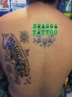 แทททู ลายสัก สักยันต์ 4ใบ99บาท รอยสัก tattoo รอยสักชั่วคราว แททู แทคทู เสือเผ่น 9ยอด 5แถว ยันต์