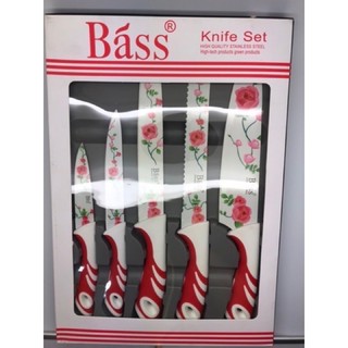 Amataonline ชุดมีดทำครัวแสตนเลสลายดอกไม้ เซท 5 ชิ้น 5 ขนาด (ยี่ห้อ Bass)