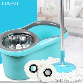 Kumall ชุดถังปั่นสแตนเลส + ไม้ถูพื้น Spin Mop รุ่นA2 พร้อม ผ้าม๊อบไมโครไฟเบอร์ 2 ผืน สปินม็อบ ถังถูพื้น ไม้ม็อบ