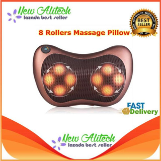 New Alitech เครื่องนวดอินฟาเรด หมอนนวดคอ ใช้ไฟบ้าน &amp; รถยนต์ 8 Rollers Massage Pillow