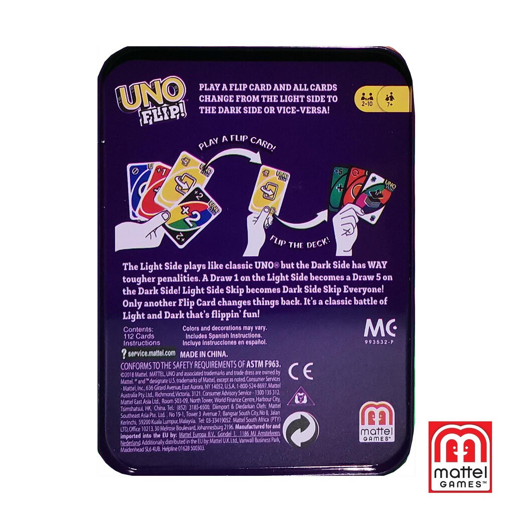 Game Card UNO Flip Tin Box Mattel Card Game Purple ไพ่อูโน่ฟลิปของแท้ กล่องม่วง แมทเทล กล่องเหล็ก การ์ดเกม