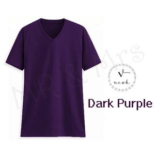 เสื้อยืดสีพื้น เสื้อคอวี เสื้อยืดคอวี T-Shirt ผ้าCotton (สีม่วงเข้ม)