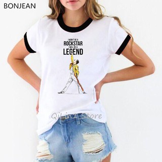 เสื้อยืด พิมพ์ลาย Freddie Mercury Queen Band 90s สไตล์วินเทจ แฟชั่นฮาราจูกุ สําหรับผู้หญิง