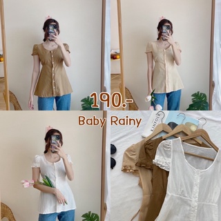 เสื้อกระดุมหน้าแขนดอลลี่ยก ผูกโบว์หลัง สไตล์เกาหลี BABY RAINY
