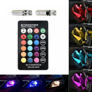 (cod) t 10 w5 w 5050 6 smd rgb ไฟ led หลายสีควบคุมด้วยรีโมทสําหรับติดรถยนต์ 2 ชิ้น