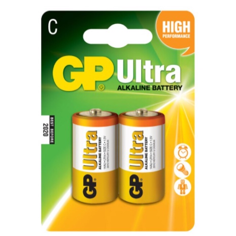 ถ่านไฟฉาย อัลคาไลน์ Alkaline C battery Ultra 14AU2U2 แพ็ค 2 ก้อน GP(Hongkong)