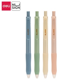 Deli ปากกาเจล 1 แท่ง แบบกด หมึกน้ำเงิน 0.5mm ปากกา  ้ามจับนุ่ม การจัดส่งแบบสุ่มสี เครื่องเขียน อุปกรณ์การเรียน Gel pen