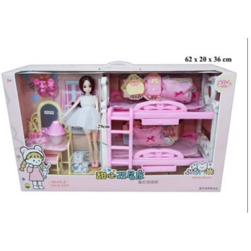 ชุดตุ๊กตาบาร์บี้ญี่ปุ่นมีเตียงนอน2ชั้นสุดหรู พร้อมเฟอร์นิเจอร์ (เตียง)