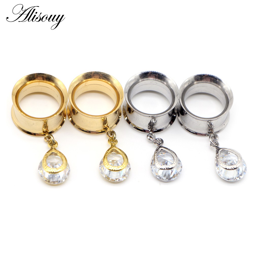 Alisouy 2PCS 6-25 มม.สแตนเลส Feather Dangle หูปลั๊กอุโมงค์ Drop พู่เจาะ de orelha อุโมงค์ Alargador de orelha