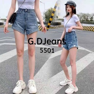 G.D.Jeans รุ่น 5501#กางเกงยีนส์ขาสั้นผ้าด้านทรงบอยแต่งขาดขาผับข้าง