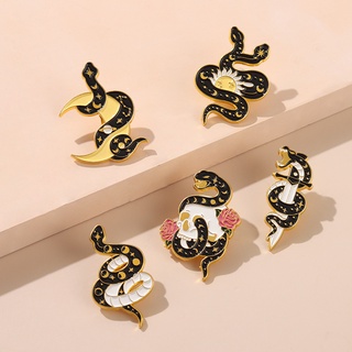 5 Styles Snake Lapel Brooch Enamel Pin Sun Skull Moon Flower Backpack Badge Fashion Accessories Collection Gifts