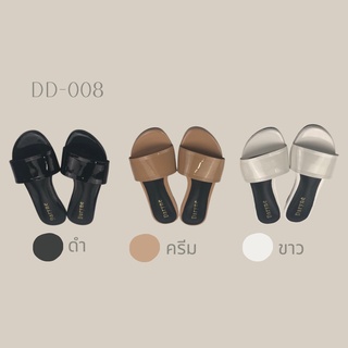 DD-008 (ขาว/ครีม/ดำ)สีรองเท้าแตะแบบสวมหนังแก้ว สไตล์มินิมอล