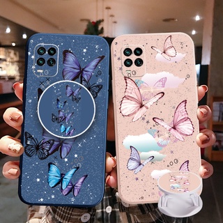 เคสโทรศัพท์มือถือ ขอบสี่เหลี่ยม ลายผีเสื้อ พร้อมแหวนขาตั้ง หรูหรา สําหรับ Realme C21Y C25Y C25S C15 C12 C11 2021 Realme 8 Pro 7 X7 Pro 5i 6i