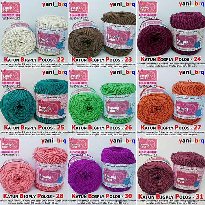 KATUN COTTON TOTE / KNITTING YARN BIG PLY PLAIN COTTON 2 MM THICKNESS (KBP 21 - 40) - (CATALOG A2)