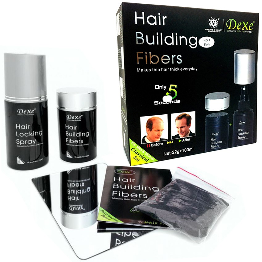 Dexe Hair Building Fiber Set ไฟเบอร์เพิ่มผม แก้ผมบาง Hair Building Fiber+Locking Spray สีดำ(ได้ครบเซ