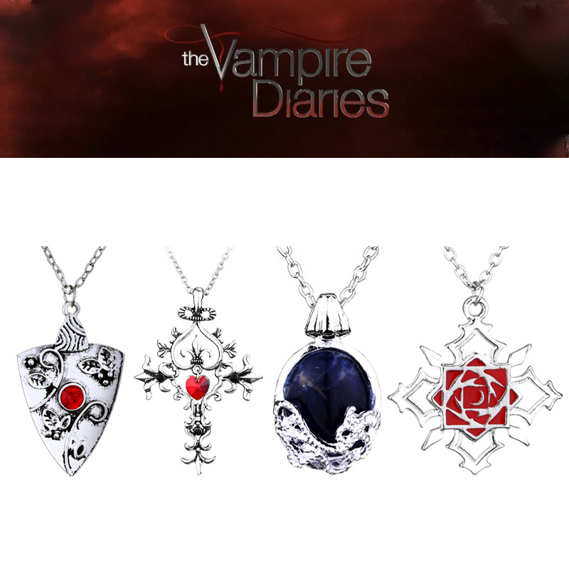 Vampire Diaries Charm สร้อยคอผู้หญิง Vintage Katherine Klaus Forbes หินสีฟ้าจี้สร้อยคอเครื่องประดับคอสเพลย์