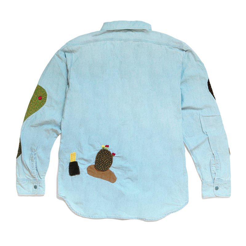 Kapital Kountry Chambray Work Shirt Cactus Embroidery Vintage Long Sleeve Shirt2021 fc3Vdsfsd2021 LAFj #1