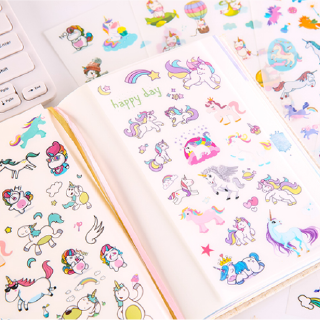 6 Sheets INS Cute Handbook Decorative Sticker Happy Cartoon Unicorn Sticker Lot