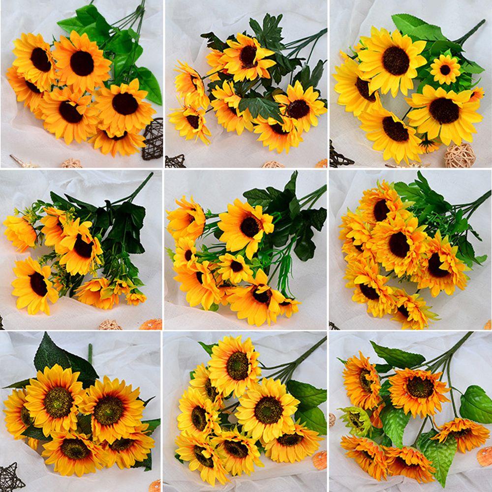 Eniang815 5/7/22 หัวผ้าไหมดอกทานตะวัน DIY Craft ตกแต่งบ้านสีเหลืองสดใสตกแต่งงานแต่งงาน - รูปที่ 2