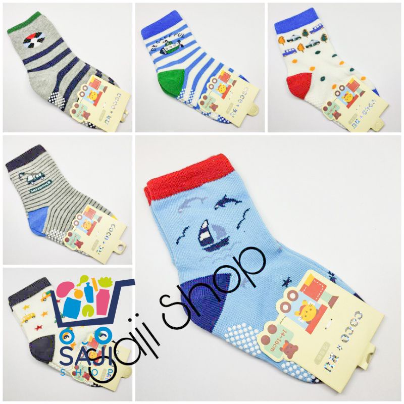 ถุงเท้าเด็กมีกันลื่น COCO BU 14-16 cm. เนื้อดี ลายน่ารัก [ลายเด็กชาย] [พร้อมส่ง]