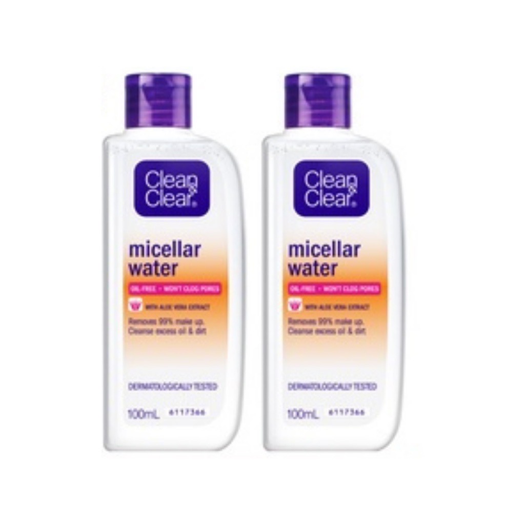 [แพ็คคู่] คลีน แอนด์ เคลียร์ เช็ดเครื่องสำอาง ไมเซล่าวอเตอร์ 100 มล. x 2 Clean & Clear Makeup Remover Micelar Water100x2