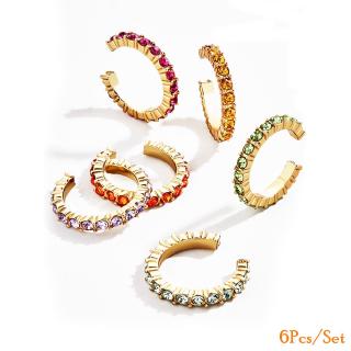 ✨ Ready Stock ✨6pcs/set C Shaped Colorful Rhinestone Earring Clip No Piercing Earcuff