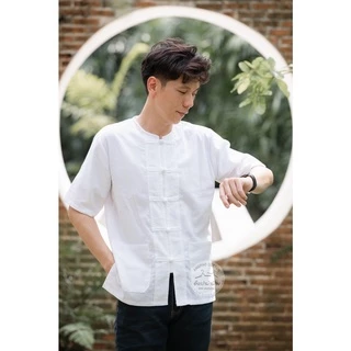 เสื้อพื้นเมืองเสื้อผ้าฝ้ายคอกลมกระดุม5เม็ด