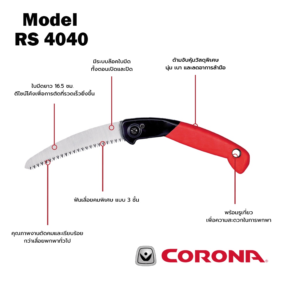 เลื่อยพับโค้ง ตัดกิ่งไม้ แบบพับ ขนาดพกพา Corona รุ่น RS4040 ฟันเลื่อยแบบ 3 ชั้น นำเข้าจาก USA ราคา ถูกที่สุด ดีลบีเคเค แกลเลอรีภาพที่ 3
