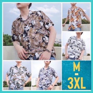 เสื้อฮาวาย เสื้อเชิ้ต 🚚ส่งJ&amp;T M-3XL ผ้าเรย่อนนิ่มลายใหม่ แขนสั้น เสื้อสงกรานต์ ลายญี่ปุ่น Pattaya Hawaiiz