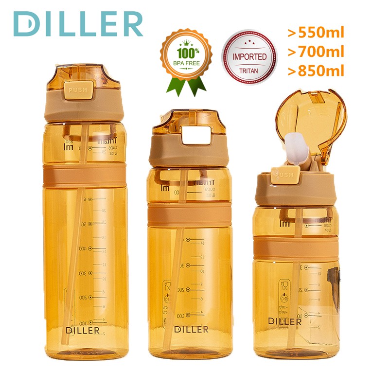 Diller 550ml/700ml/850ml Water Bottle With Straw Tritan BPA Free Drinking Bottle For Sports And Outdoors D36