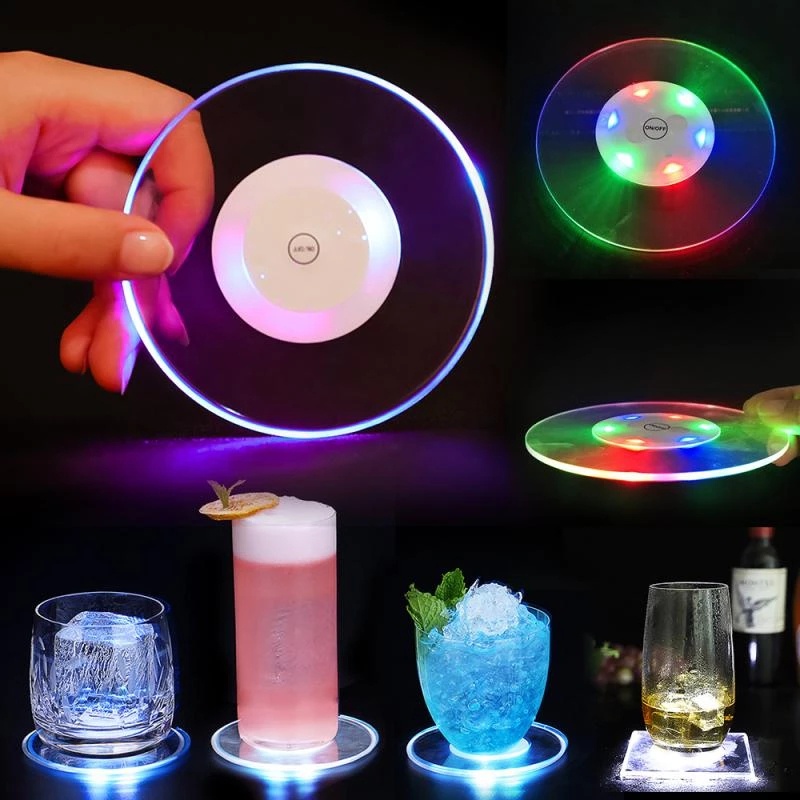 [1 ชิ้นอะคริลิค Ultra-Thin โปร่งใส LED Luminous Coaster][KTV Bar ค็อกเทลแฟลช Mat ][โต๊ะเครื่องดื่มรอบสแควร์ Luminous ถ้วย ]