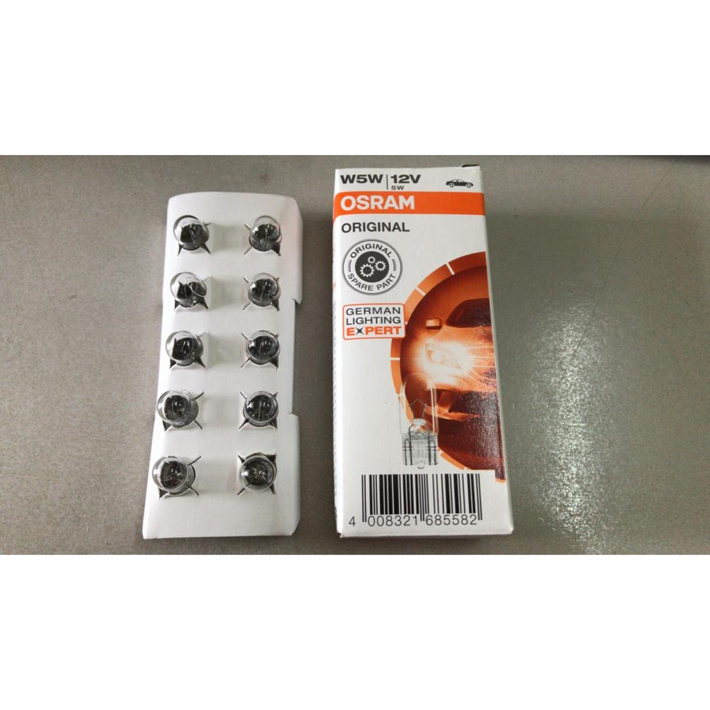 1 กล่อง ( 10 ชิ้น ) Osram - ฐานลิ่มแก้ว W5W 2825 ( T10 )