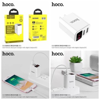 หัวAdapterแบรนด์ Hoco C63 Dual Port Charger With Digital Display 2.1A (มี2ช่องUSB และมีจอLCD)