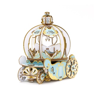 &gt;&gt;พร้อมส่ง&lt;&lt; จิ๊กซอว์ไม้ กล่องดนตรี รถฟักทองเลื่อนได้ Pumpkin Carriage Musical Box (Ring Holder)