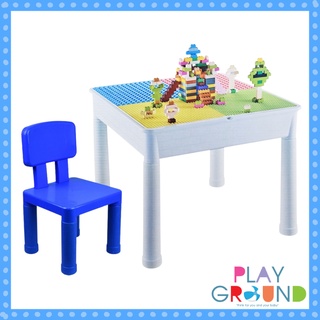 Playground โต๊ะเลโก้ พร้อมตัวต่อ และเก้าอี้ 1 ตัว multi-purpose leanning desk with puzzle Block โต๊ะเลโก้ โต๊ะหนังสือ