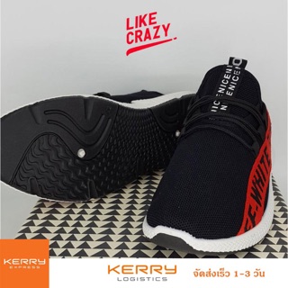 Like Crazy Sneakers รองเท้าผ้าใบผู้ชาย สีดำ-แถบแดง (black-red) ทรงสปอร์ต หุ้มข้อ ยอดนิยม LIKE_CRAZY สวมใส่ง่ายสบาย