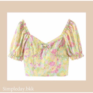 ʕ ᵔᴥᵔ ʔ Simpleday.bkk เสื้อครอปลายดอก เซ็กซี่ สายฝอ