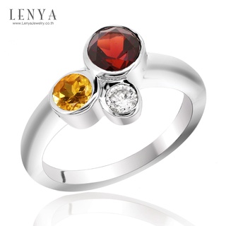 Lenya Jewelry  แหวนพลอยสามสี ดีไซน์เก๋ บนตัวเรือนเงินแท้ชุบทองคำขาว