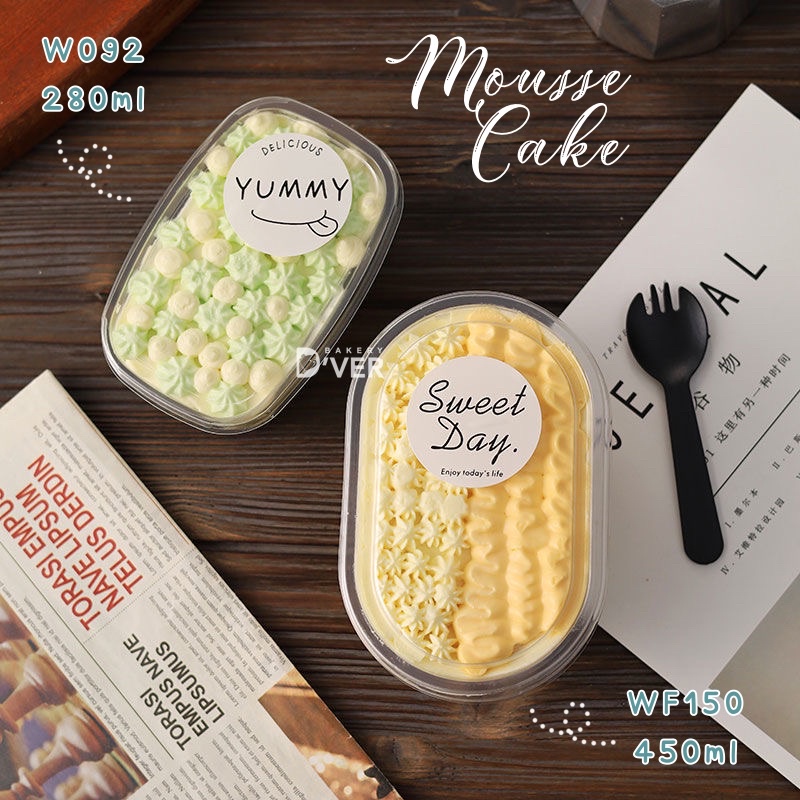 Bakery D'VER กล่องมูสเค้ก 500ml (W150), 280ml(W092), 300ml(W131) กล่อง PET พลาสติกใส่สลัด บานอฟฟี่ ท