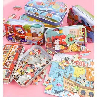 Puzzle จิ๊กซอว์ไม้ ตัวต่อจิ๊กซอว์ลายการ์ตูน 60 ชิ้น พร้อมกล่องเหล็ก มีให้เลือก 10 แบบ