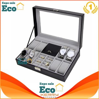 Eco Home C06 กล่องนาฬิกา 8 เรือน กล่องเครื่องประดับ กล่องใส่ของ กล่องแหวน กล่องต่างหู บุหนัง ฝากระจก นาฬิกา